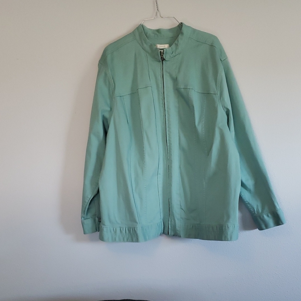 CJ Banks Women's Aqua Green Blue Jacket Zipper Size 3x